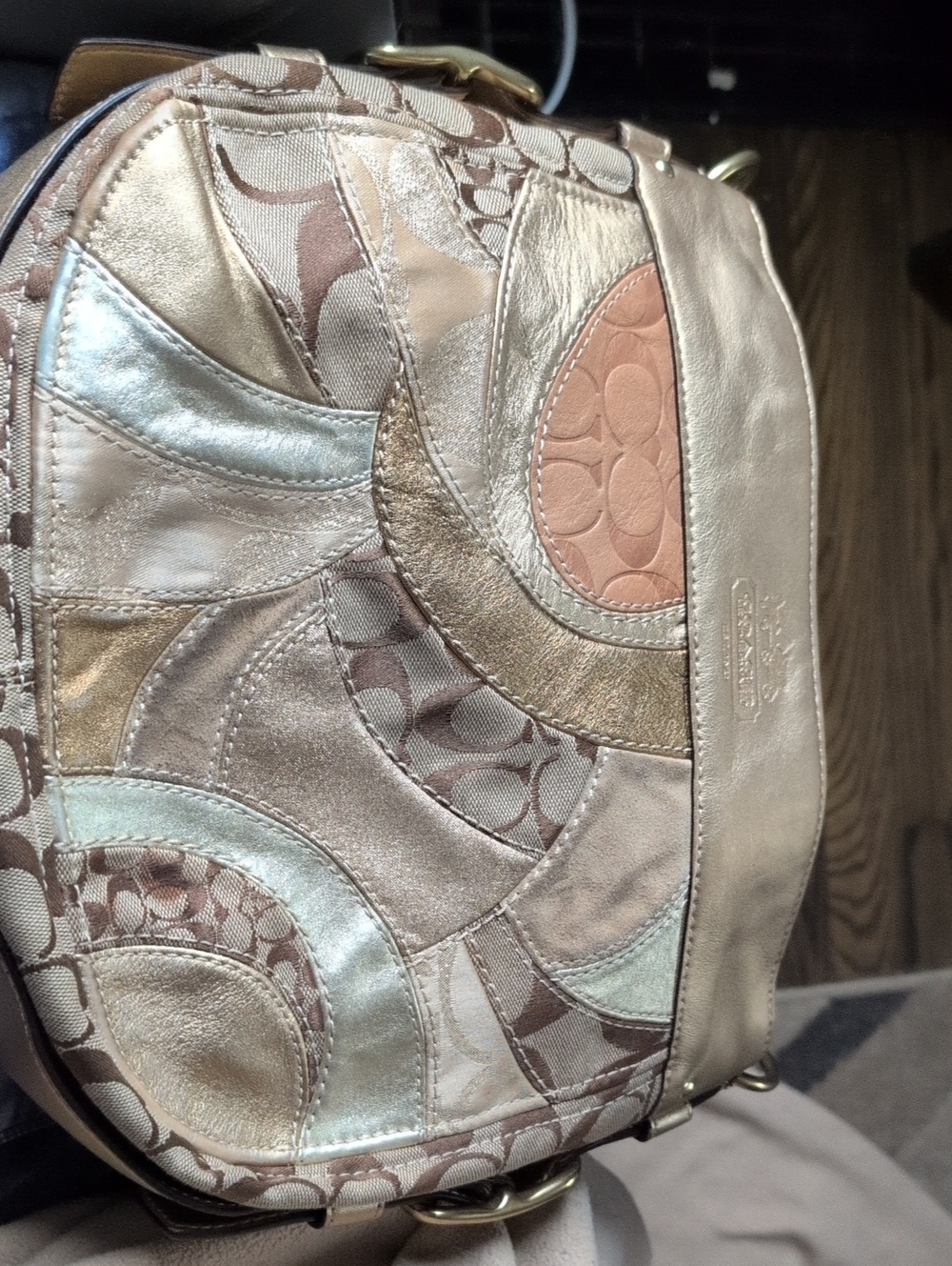 Coach Metallic Patchwork Shoulder Bag in Champagne, Blush and Silver